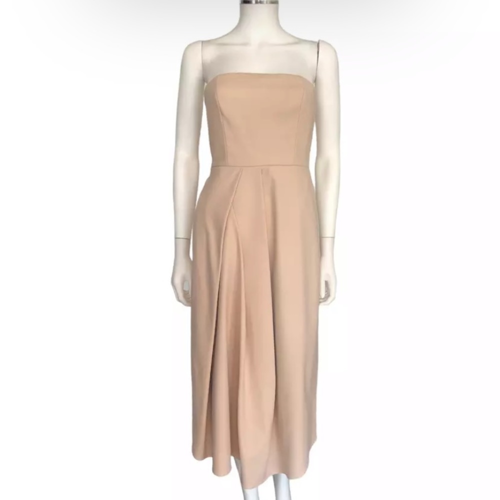 Tibi Beige Pleated Strapless Dress